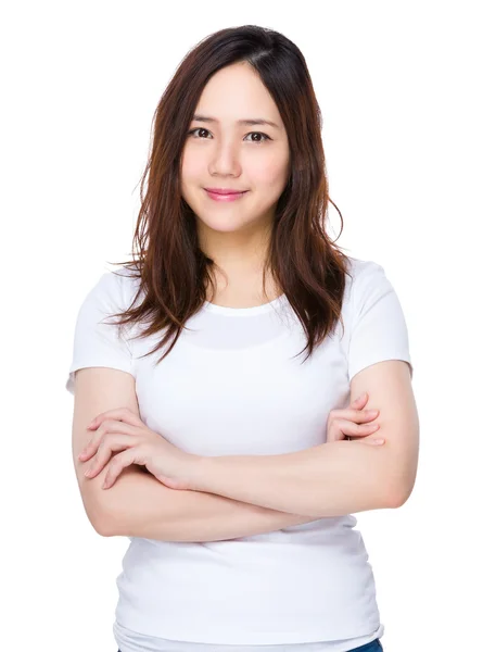 Asiático jovem mulher em branco t-shirt — Fotografia de Stock