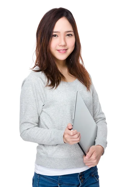 Asian young woman in grey sweater — Stock Photo, Image