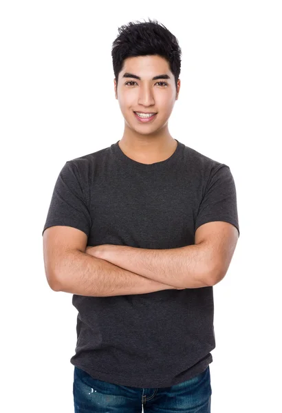 Young asian man in grey t-shirt — Stock Photo, Image