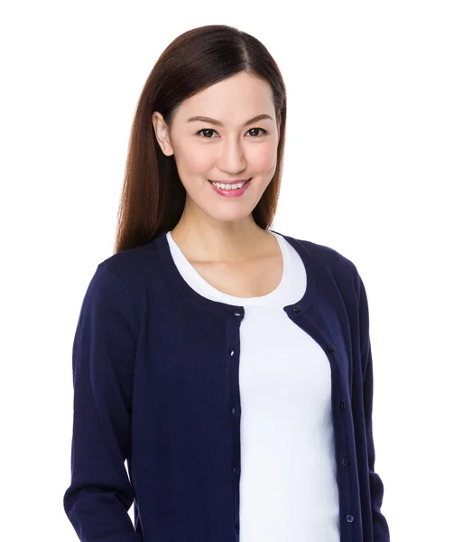 Asian young woman in blue cardigan — Stock Photo, Image