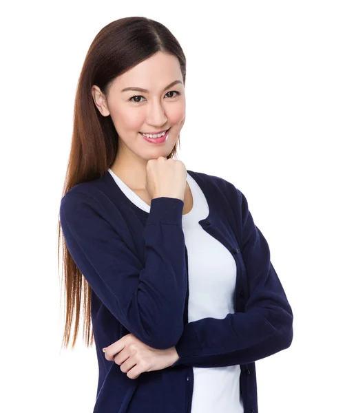 Asian young woman in blue cardigan — Stock Photo, Image