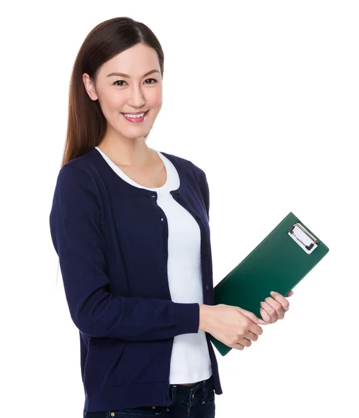 Asian young woman in blue cardigan — Stock Photo, Image