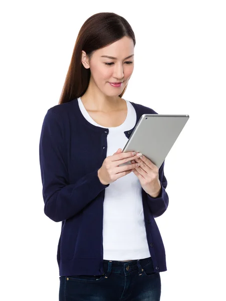 Asian young woman in blue cardigan — Stock Photo, Image