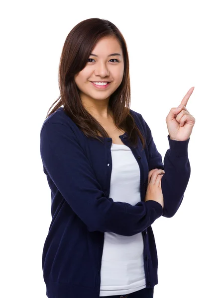 Asijské mladá žena v modrý svetr — Stock fotografie
