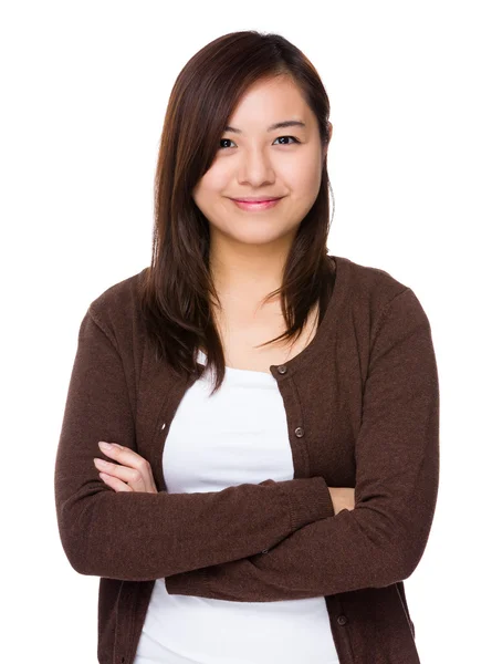 Asiática joven mujer en marrón cárdigan — Foto de Stock