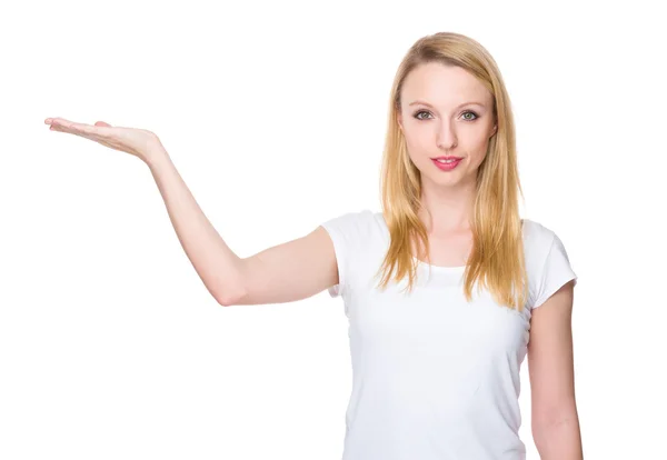 Caucasian young woman in white t-shirt — Stock Photo, Image