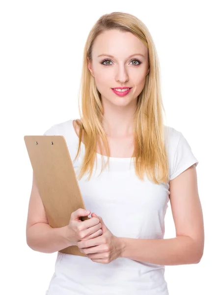 Branco jovem mulher no branco t-shirt — Fotografia de Stock