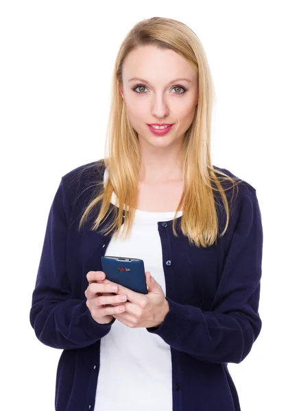 Caucasian young woman in blue cardigan — Stock Photo, Image