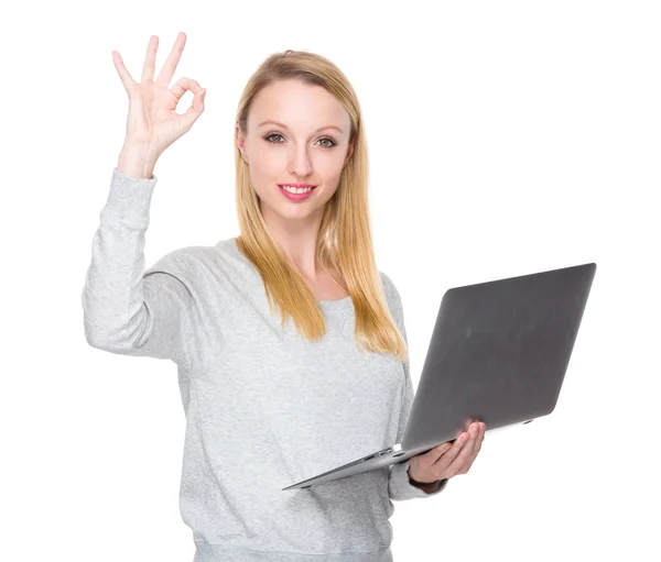 Caucasian young woman in grey sweater — Stock Photo, Image