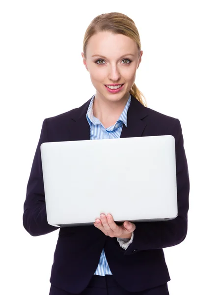 Young caucasian businesswoman in business suit — Stock Photo, Image