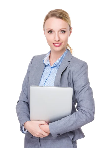 Joven mujer de negocios caucásica en traje de negocios — Foto de Stock