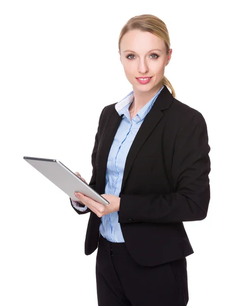 Young caucasian businesswoman in business suit — Stock Photo, Image