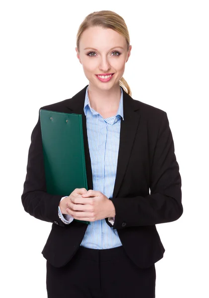 Joven mujer de negocios caucásica en traje de negocios — Foto de Stock