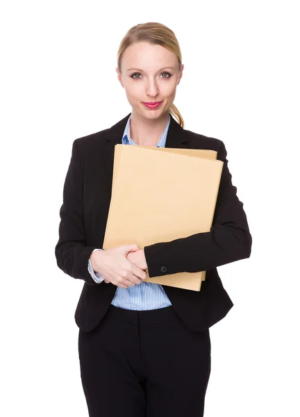 Young caucasian businesswoman in business suit — Stock Photo, Image