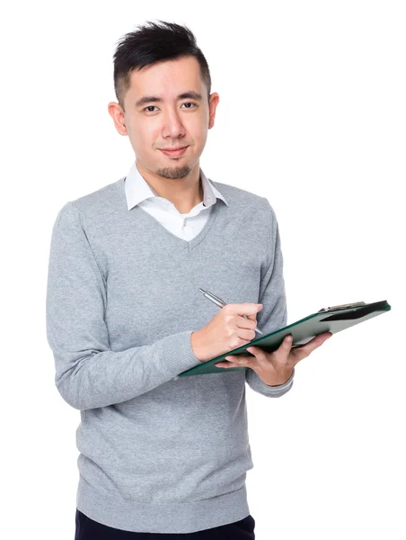 Unga asiatiska affärsman i grå tröja — Stockfoto