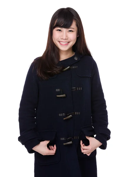 Asian young woman in black coat — Stock Photo, Image