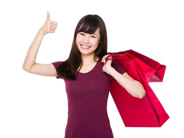 Asiático jovem mulher em vermelho t-shirt — Fotografia de Stock