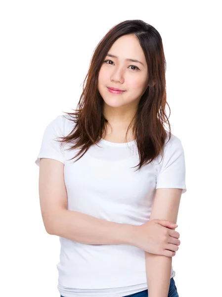 Asiatique jeune femme en blanc t-shirt — Photo