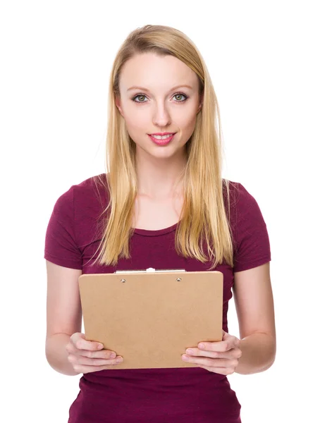 Caucasian young woman in red t-shirt — Stock Photo, Image