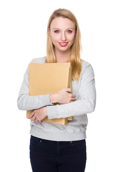 Caucasian young woman in grey sweater — Stock Photo, Image