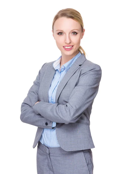Jovem mulher de negócios caucasiana em terno de negócios — Fotografia de Stock