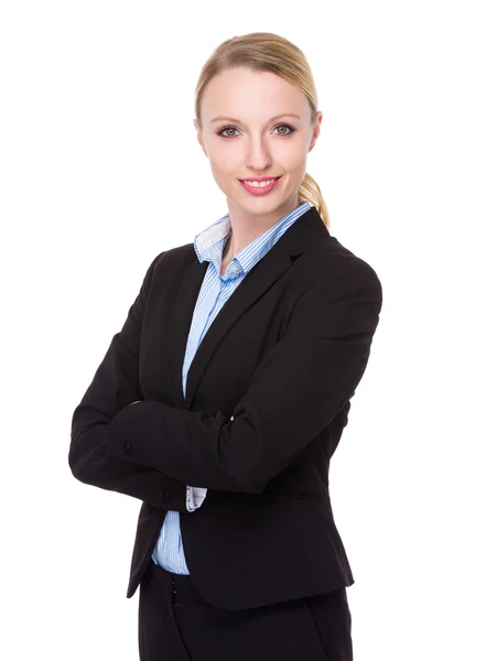 Joven mujer de negocios caucásica en traje de negocios — Foto de Stock