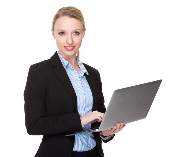 Young caucasian businesswoman in business suit — Stock Photo, Image