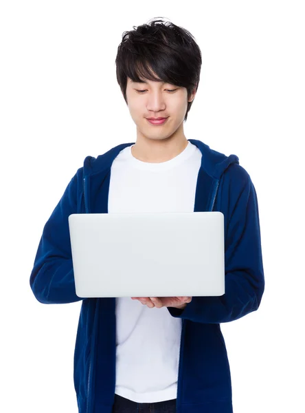 Asian young man in blue sweater — Stock Photo, Image