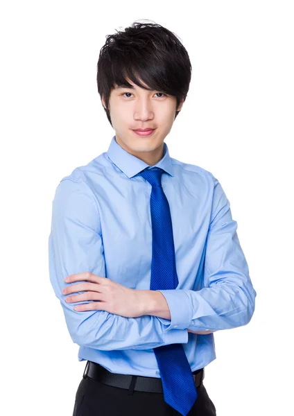Mavi gömlekli genç Asyalı işadamı — Stok fotoğraf