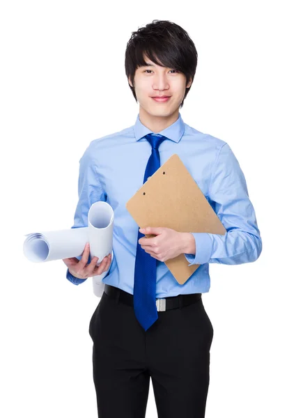 Young asian businessman in blue shirt — Stock Photo, Image