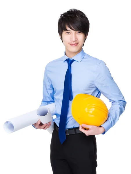 Jonge Aziatische zakenman in blauw shirt — Stockfoto