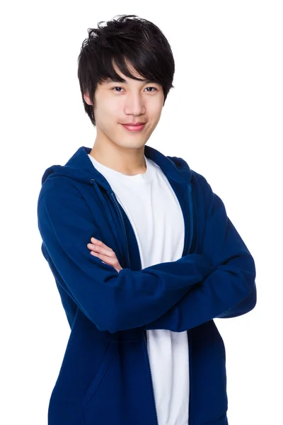 Asian young man in blue sweater — Stock Photo, Image