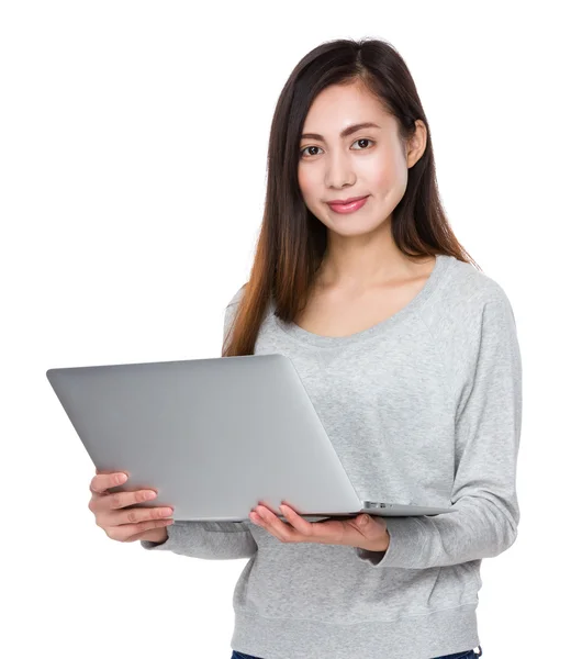 Asian young woman in grey sweater — Stock Photo, Image