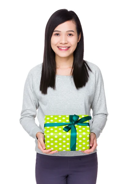 Asian young woman in grey sweater — Stock Photo, Image