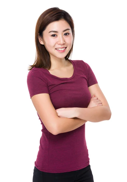 Asiatiska ung kvinna i röd t-shirt — Stockfoto