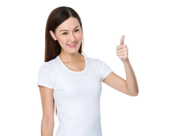 Asiático jovem mulher em branco t-shirt — Fotografia de Stock