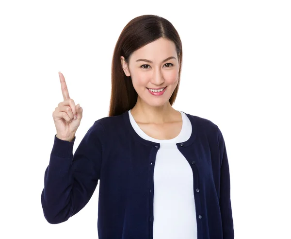 Asiática joven mujer en azul cárdigan — Foto de Stock