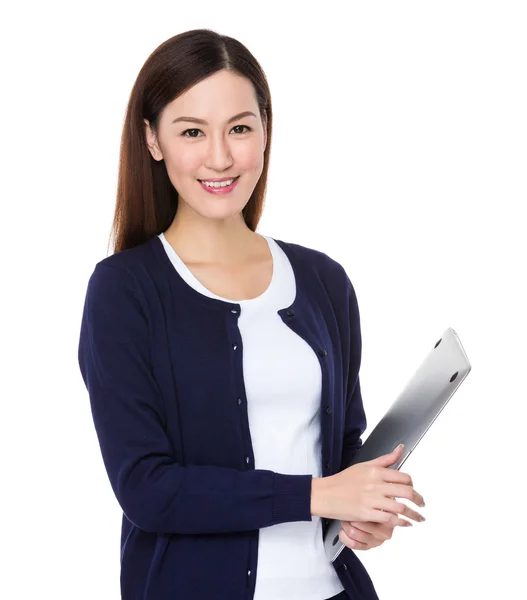 Asian young woman in blue cardigan — Stock Photo, Image