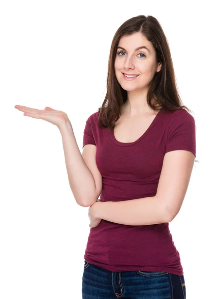 Caucasian young woman in red t-shirt — Stock Photo, Image