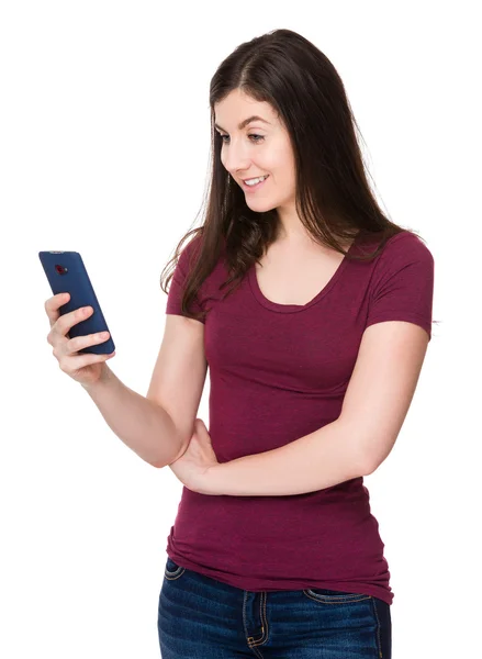 Caucasian young woman in red t-shirt — Stock Photo, Image