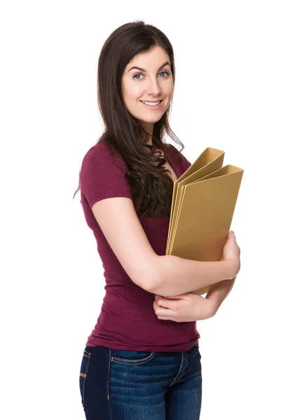 Caucasian young woman in red t-shirt — Stock Photo, Image