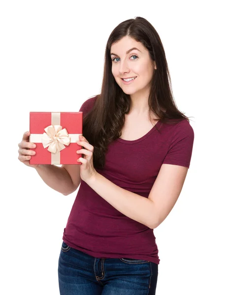 Caucasian young woman in red t-shirt — Stock Photo, Image