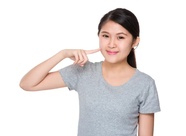 Asian young woman in grey t-shirt — Stock Photo, Image