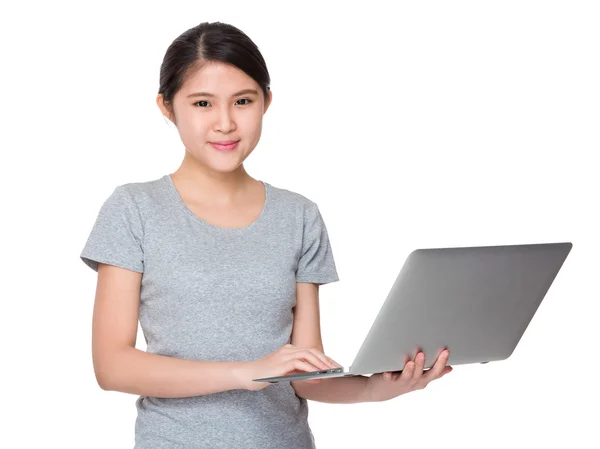 Asian young woman in grey t-shirt — Stock Photo, Image