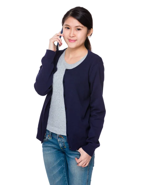 Asian young woman in blue cardigan — Stock Photo, Image