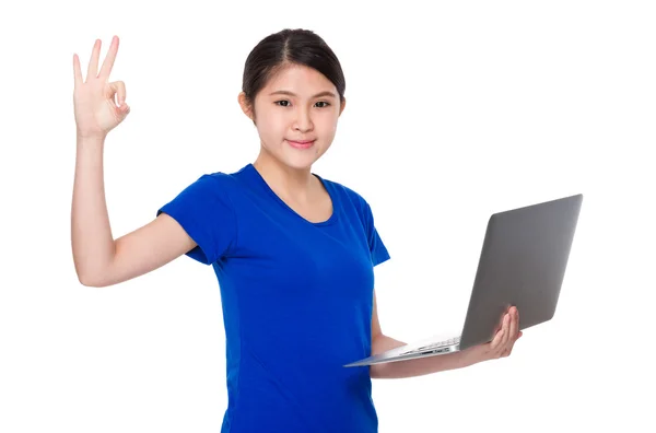 Asian young woman in blue t-shirt — Stock Photo, Image