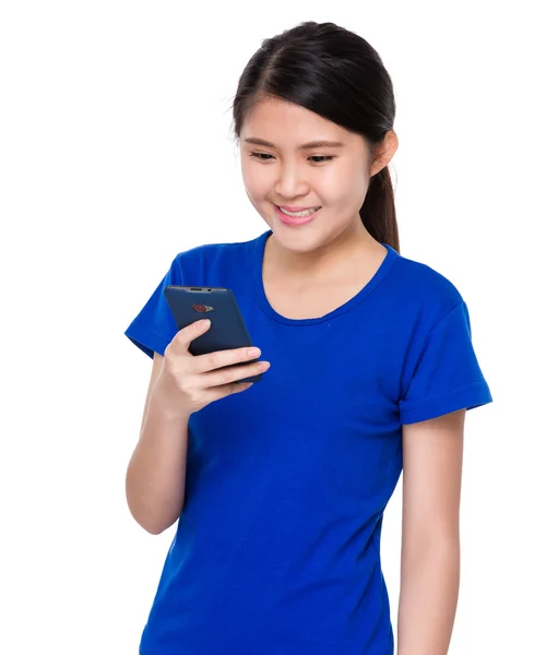 Asian young woman in blue t-shirt — Stock Photo, Image