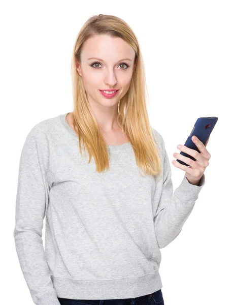 Caucasian young woman in grey sweater — Stock Photo, Image