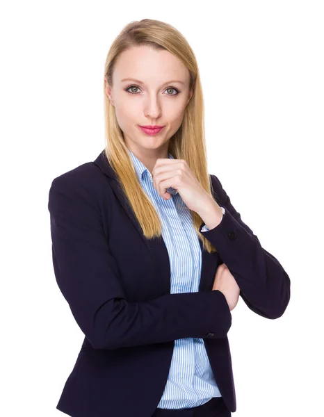 Young caucasian businesswoman in business suit — Stock Photo, Image