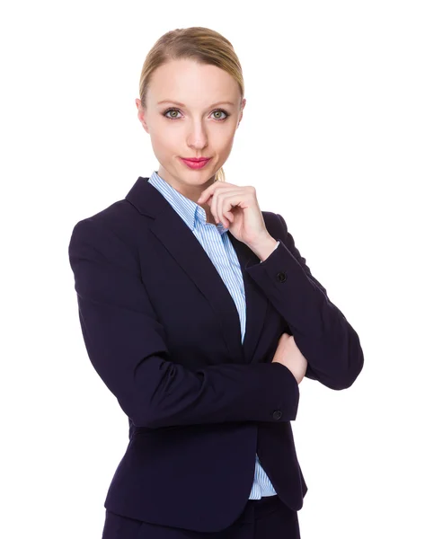 Young caucasian businesswoman in business suit — Stock Photo, Image